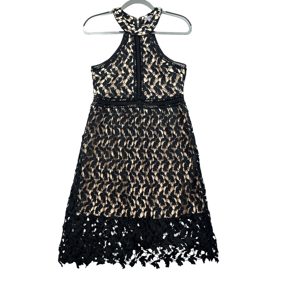 Fashion Line Dress Womens L Black Nude Lace Halter‎ Neck Elegant Cocktail Party